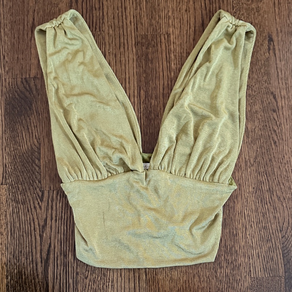 Plunging V-Neck Olive Green Velvet Crop Top